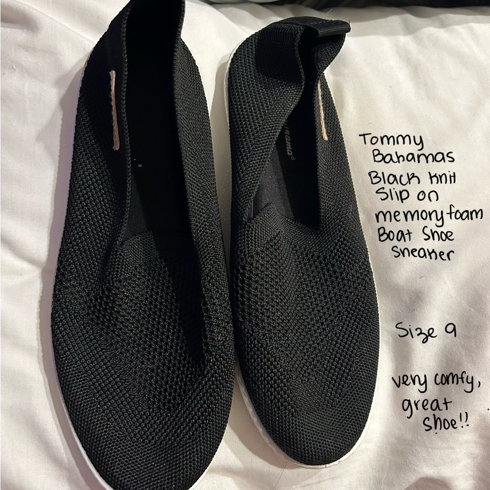 Tommy Bahama Black Knit Slip-On Sneakers